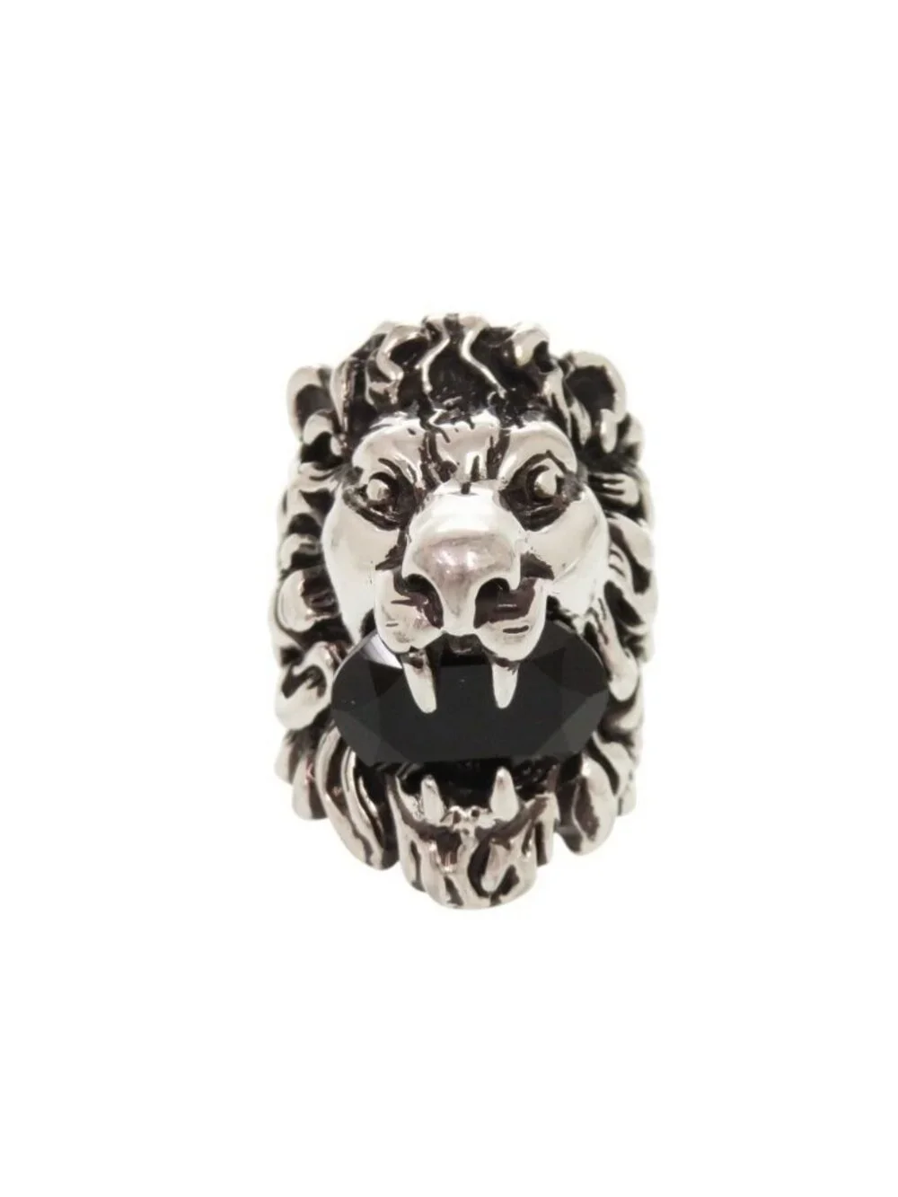 Gucci Lion Head Metal Stone Silver Ring